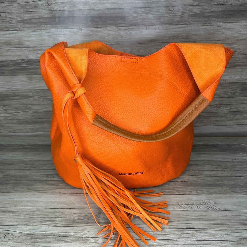 Montana West Orange Slouchy Hobo Shoulder Bag Tassel Accent Boho Purse